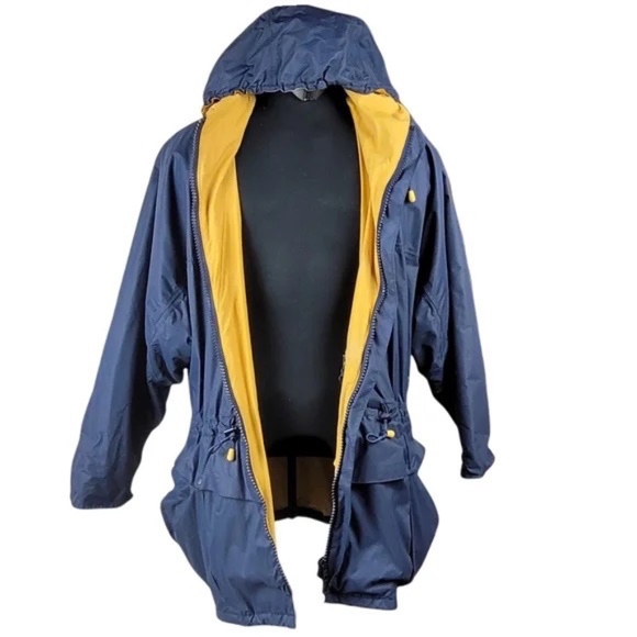 AQUASCUTUM Windbreaker Jacket Hoodie Zip Up Drawstring Waist Sz L Blue & Yellow - Picture 3 of 12